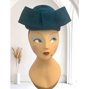 Vintage 1950s Deborah Exclusive Blue Felt Hat Stamped Duchess Body Made in Italy